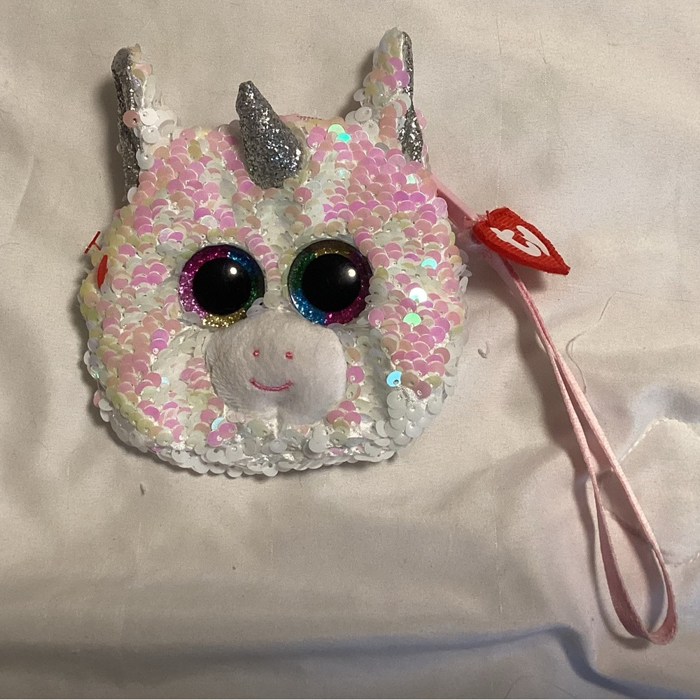 Ty Pink and White Flippy Sequin Unicorn Pouch